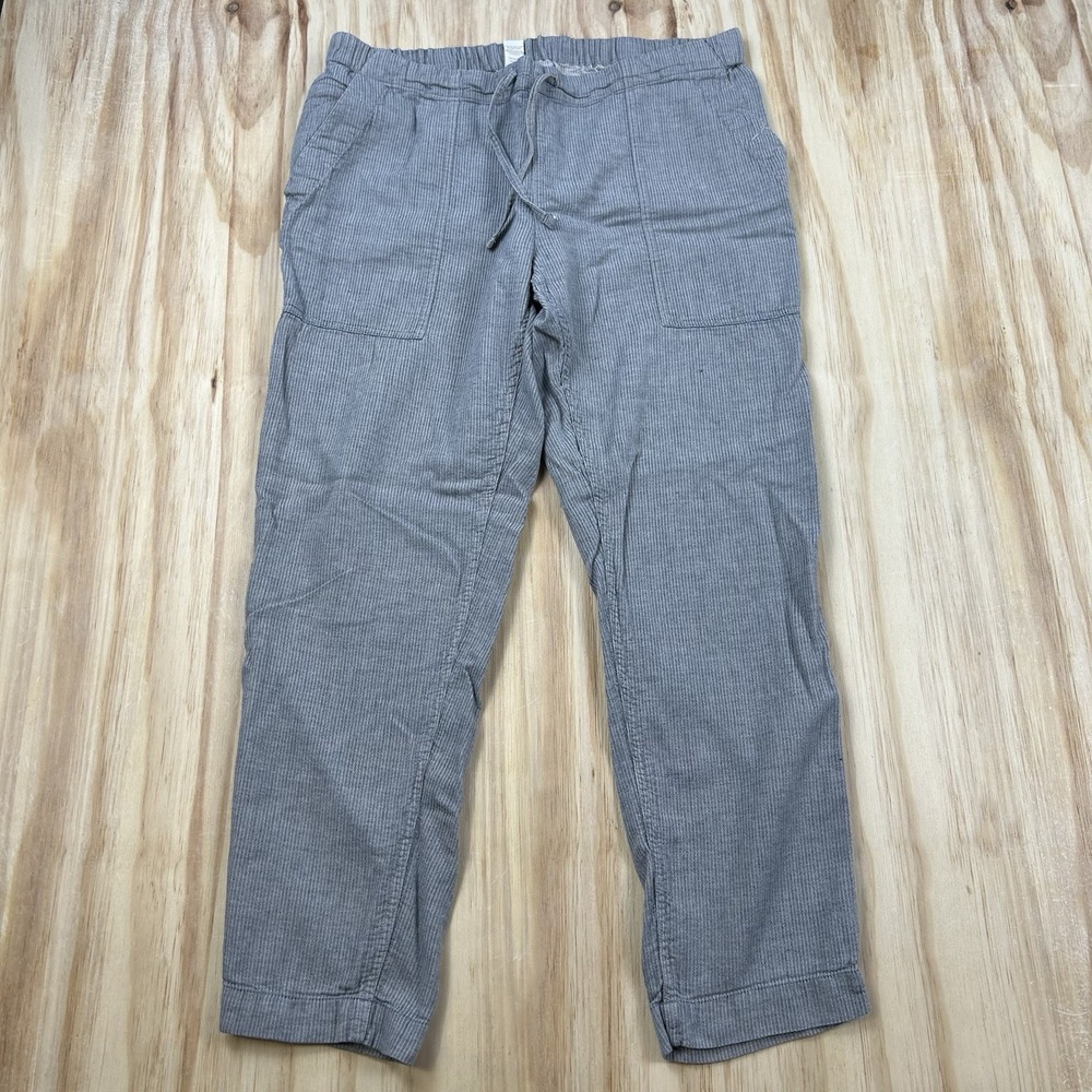 prAna Women's XL Gray Striped Tapered Lounge Pants Drawstring Waist Casual Flaw